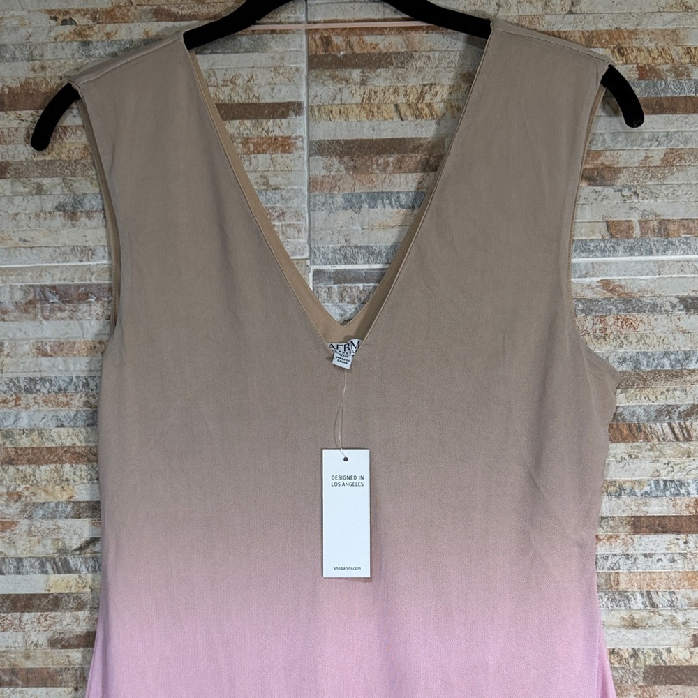 AFRM Taupe to Pink Ombre V-Neck Sleeveless Midi Dress - Picture 2 of 5